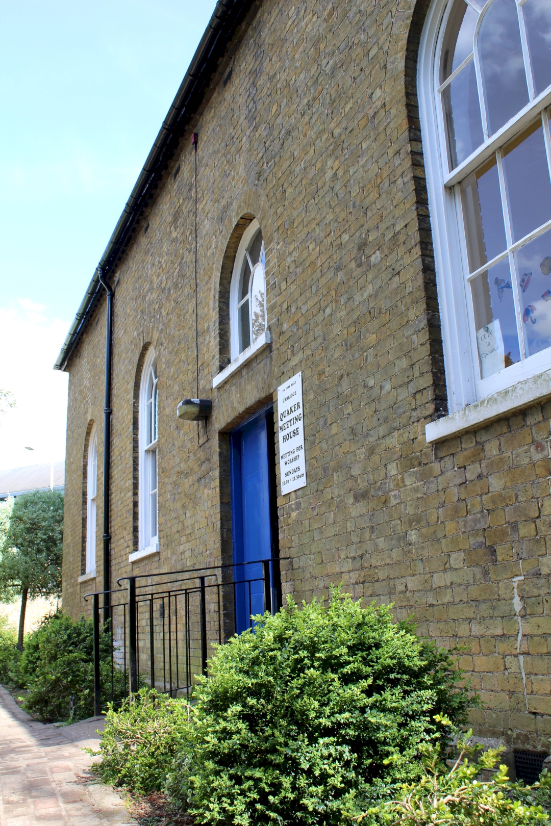 Front door of Uxbridge Meeting House as shown from the side.